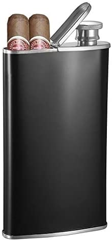 Black Matte 4 Oz Flask Built Cigar Case Stainless Steel 1