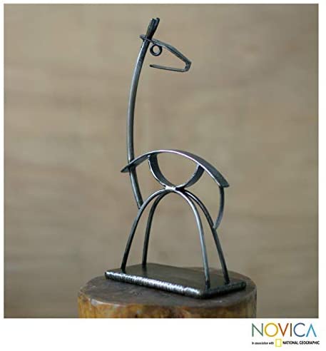Handmade Steel 'Andean Llama' Sculpture (Peru) 7"x14" Black Brown Culture Floral - Diamond Home USA