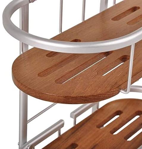 Tia Large Over Showerhead Rustproof Shower Caddy Teak Shelves Metal - Diamond Home USA