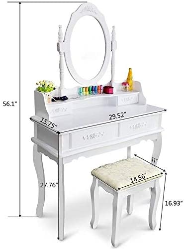 Rotation Removable Mirror Dressing Vanity Table Makeup Desk Stool White Modern Contemporary Wood Finish