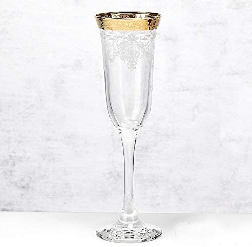 MISC Flutes Set 6 Stencil Pattern Gold Band Glass Piece