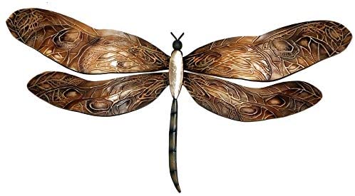 Handmade Earthtoned Dragonfly Metal Art Brown Hand Painted
