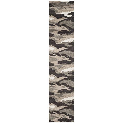Brown Beige Camo Rug Grey Runner Carpet Camouflage Rugged Carpeting Living Area Entryway Gray Large Shag Polypropylene 2'3" x 7'