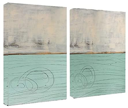 Abstract Spa' 2 pc Canvas Wall Art Set Green Modern Contemporary Rectangle Handmade Includes Hardware - Diamond Home USA