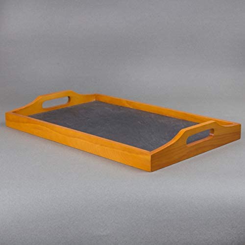 Pine Wood Serving Tray W/Slate Insert Brown Traditional Rectangle Slate 1 Piece - Diamond Home USA