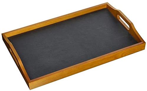 Pine Wood Serving Tray W/Slate Insert Brown Traditional