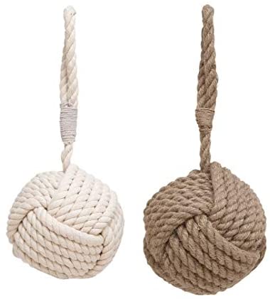 Assorted Beige Pearl White Rope Doorstops (Set 2) Color Tan Fabric Natural Fiber Antique