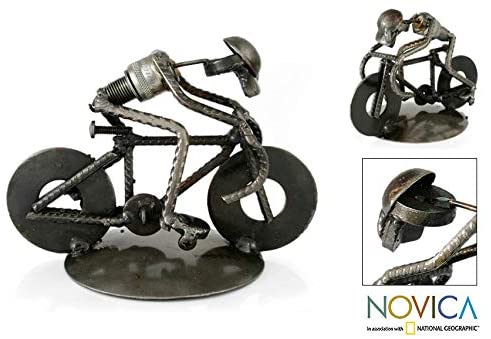 Recycled Metal 'Rustic Cyclist' Iron Sculpture Handmade