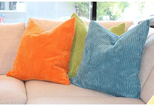 Wide Corduroy 22x22 Yellow Throw Pillow Stripe Modern Contemporary Polyester Single Removable Cover