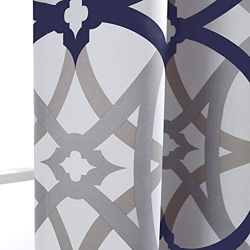 Spiral Geo Trellis Pattern Window Curtain Valance Rod Pocket Pair 52" Width X 18" Length Grey Navy Mid Century Modern Contemporary Polyester - Diamond Home USA