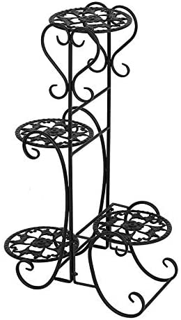 Outdoor Garden Metal Plant Stand Shelf Holds Decoration 4 Flower Pot Black Country Round