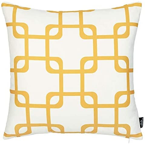 Geometric Yellow Squares 18 inch Throw Pillow Cover Color Mid Century Modern Polyester Removable - Diamond Home USA