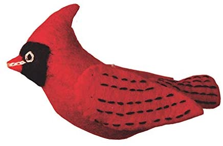 Handmade Wild Felt Red Cardinal Bird Garden Ornament (Nepal) Black Bohemian Eclectic Farmhouse - Diamond Home USA