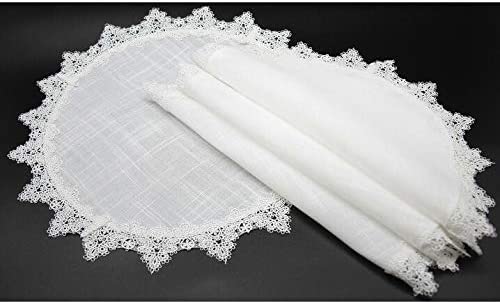 Victorian Lace Trim Round Placemats 16 Inch Set 4 White Polyester - Diamond Home USA
