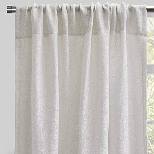 Rodeo Home Linen Look Metallic Sheer Curtains (Set 2) 54" X 96" Ivory Solid Glam Polyester - Diamond Home USA