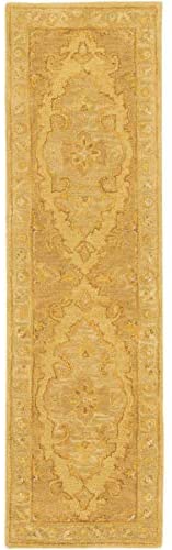 MISC Hand Tufted Bordered Wool Area Rug 2'3" X 8' Runner Yellow Border Traditional Rectangle Contains Latex Handmade