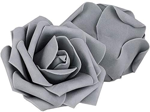 Pack 3" Grey Rose Fake Flower Heads DIY Crafts Weddings - Diamond Home USA