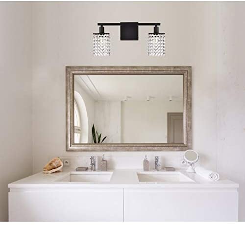 2 Light Bath Sconce Clear Crystals Mid Century Modern Crystal Iron Black Dimmable - Diamond Home USA