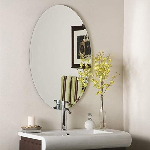 Frameless Oval Beveled Mirror Clear /n Modern Contemporary