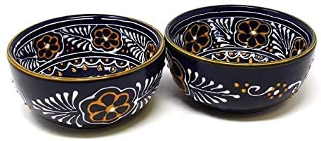Handmade Pottery 5 5" Set 2 Bowls Blue Floral Traditional Round Ceramic Piece