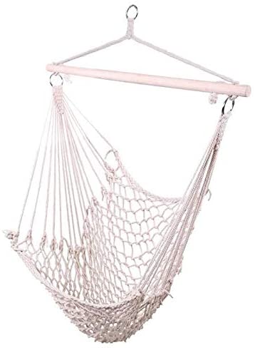 35" Cotton Hanging Rope Air/Sky Chair Swing Beige Modern Contemporary Water Resistant
