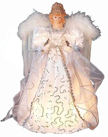 14 inch 10 Light White Silver Angel Treetop - Diamond Home USA