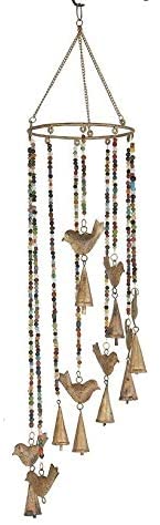 Eclectic 26 X 7 Inch Gold Bird Wind Chime Colored Beads