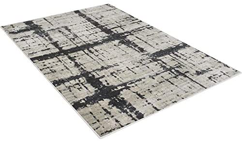 Rugs Distressed Beige Cream Rectangular Accent Area Rug Charcoal Grey Abstract Design 7' 6" X 9' 8" Ivory Modern Contemporary Rectangle Polypropylene