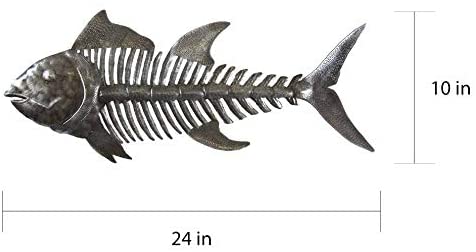 Bone Fish Recycled Metal Wall Art (Haiti) Grey Bohemian Eclectic Nautical Coastal Steel Handmade