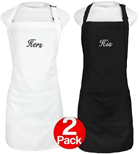 His Hers Aprons Set Embroidered Apron 2 Pockets 29"x 23"