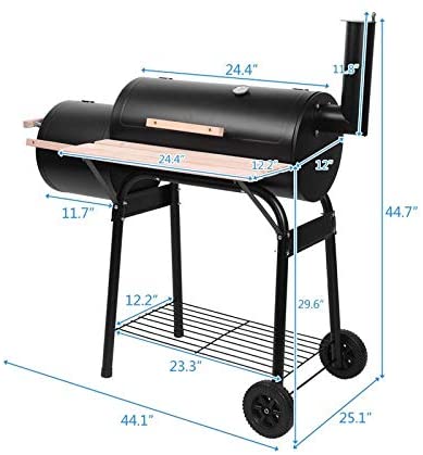 Outdoor Charcoal Grill Furnace Grilling Barbecue Camping Cooking Black Steel Wheels - Diamond Home USA