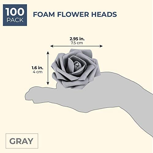 Pack 3" Grey Rose Fake Flower Heads DIY Crafts Weddings - Diamond Home USA