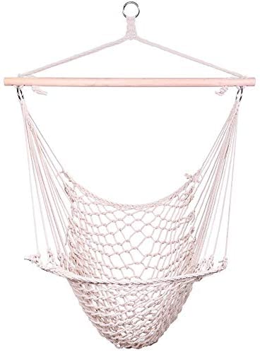 35" Cotton Hanging Rope Air/Sky Chair Swing Beige Modern Contemporary Water Resistant