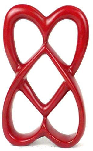 Handmade 8 inch Soapstone Red Connected Hearts Sculpture