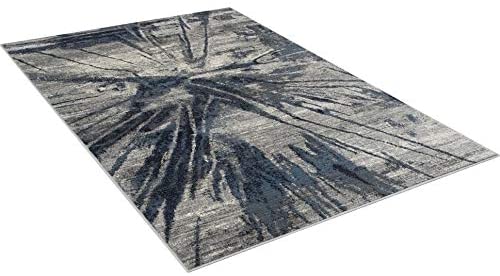 Rugs Distressed Grey Ivory Rectangular Accent Area Rug Steel Blue Abstract Design 7' 6" X 9' 8" Modern Contemporary Rectangle Polypropylene Contains