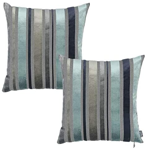 Velvet Sky Blue Luxurious Throw Decorative Pillow Color Jacquard Glam Polyester Two Pillows Removable Cover - Diamond Home USA