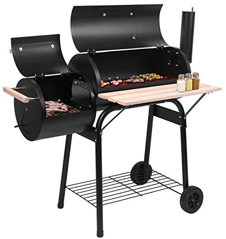 Outdoor Charcoal Grill Furnace Grilling Barbecue Camping Cooking Black Steel Wheels - Diamond Home USA