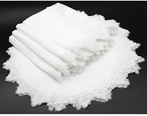 Victorian Lace Trim Round Placemats 16 Inch Set 4 White Polyester - Diamond Home USA