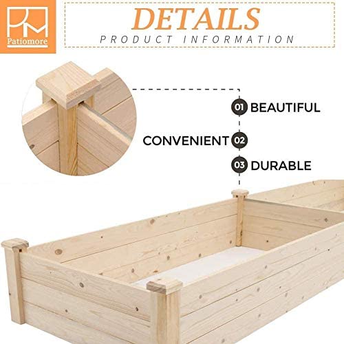8 Foot Wooden Garden Bed Planter Box Off White Rectangular Cedar - Diamond Home USA