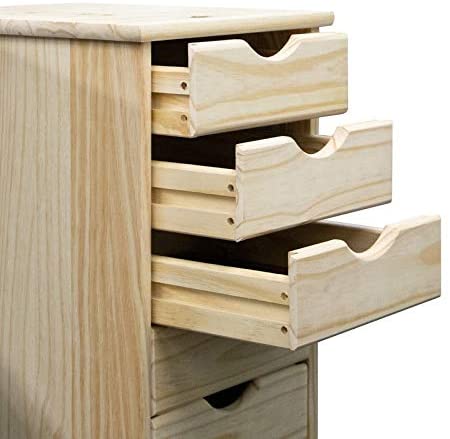 Solid Wood 6 Drawer Roll Cart Unfinished Natural Modern Contemporary Finish - Diamond Home USA