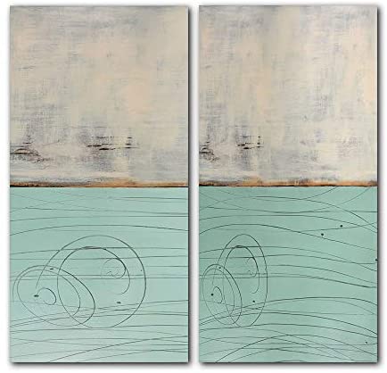 Abstract Spa' 2 pc Canvas Wall Art Set Green Modern Contemporary Rectangle Handmade Includes Hardware - Diamond Home USA