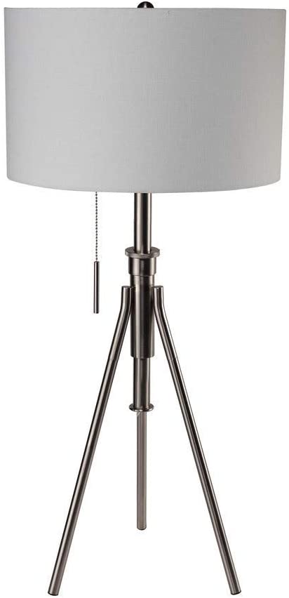 Mid Century Adjustable Tripod Brushed Silver Metal Table