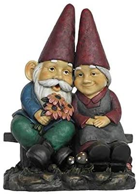 Old Gnome Couple Bench Polyresin - Diamond Home USA