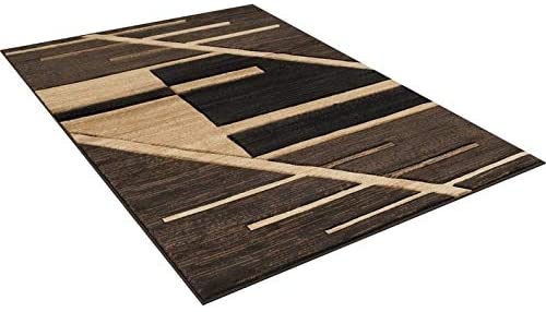 Rugs Hand Carved Chocolate Espresso Rectangular Accent Area Rug Mocha Abstract Geometric Design 4' 11" x6' 11" Brown Stripe Modern Contemporary