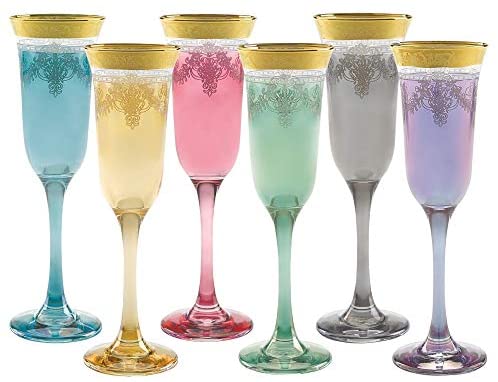 Flutes Set 6 Gold Band Glass
