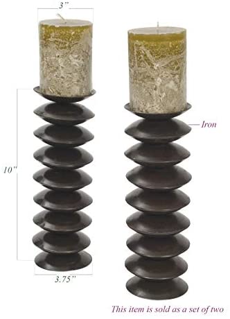 Stacked Disk Candlesticks Black Classic Metal