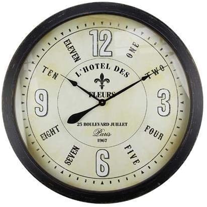 Home DÃƒÆ’Ã†â€™Ãƒâ€šÃ‚cor Fleur Village Wall Clock Black Tan White Transitional Round Metal Minute Hand Numerical Display Second