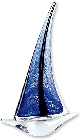 Art Glass 13" Blue Sailboat Nautical Handmade