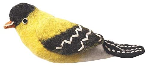 Handmade Wild Goldfinch Felt Bird Garden Ornament (Nepal) Black Yellow Bohemian Eclectic Farmhouse - Diamond Home USA