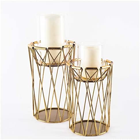 (Short) Table Top Candle Holder Gold Metal - Diamond Home USA